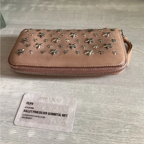 Jimmy Choo Pink and Silver Wallet with Star Embellishments